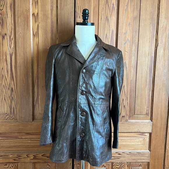 Vintage Other - Vintage single breasted brown leather dress jacket